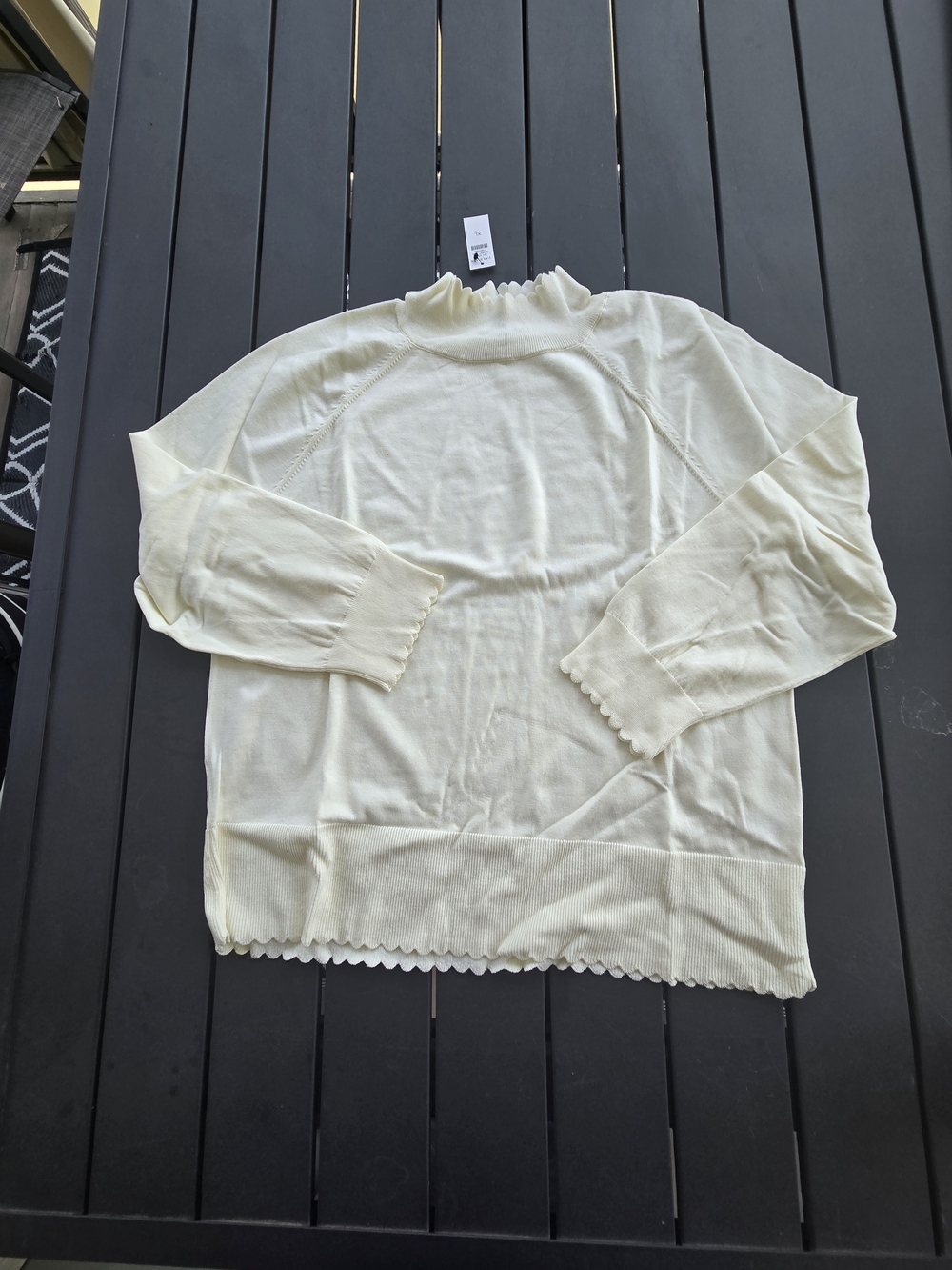 Talbots Women's Ivory Knit Mock Neck Long Sleeve Scalloped Hem Sweater Sz XL